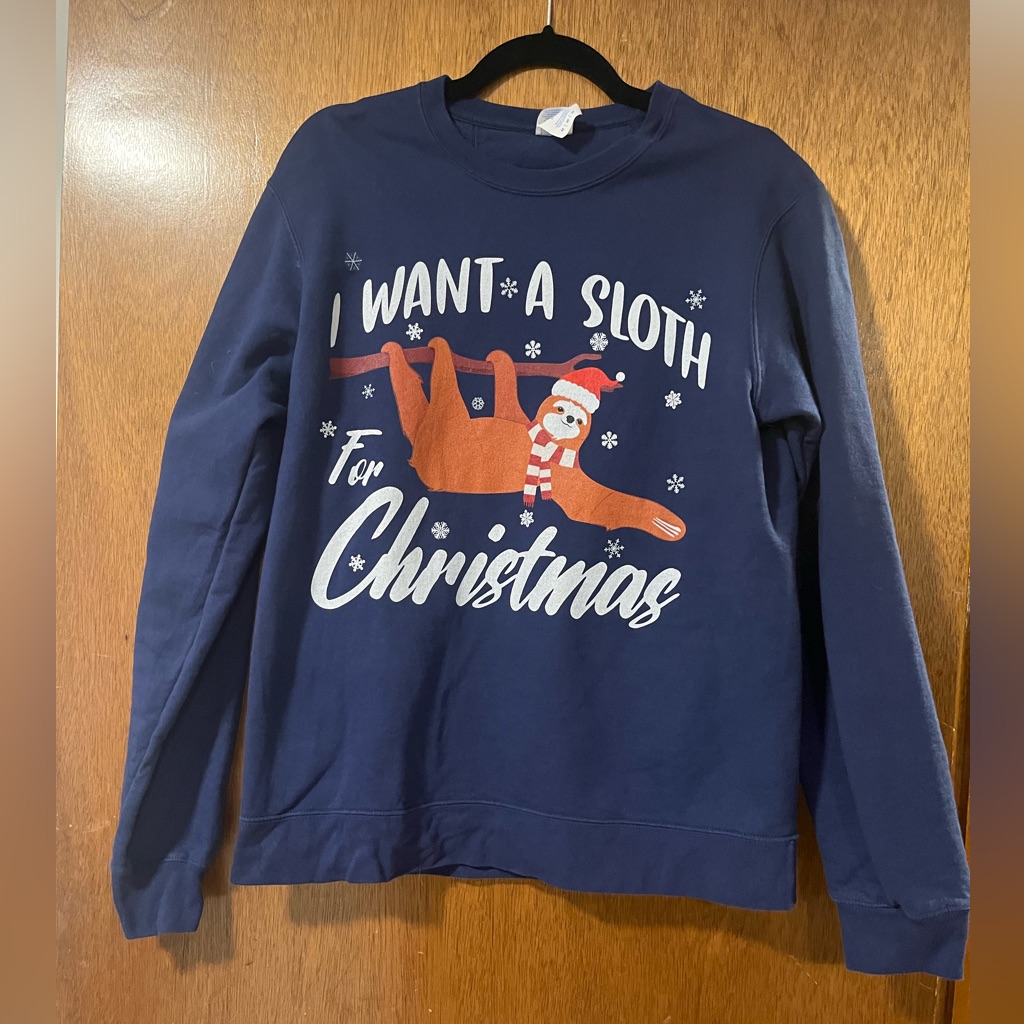 I Want A Sloth For Christmas Sweatshirt Size Medium Crewneck Port & Co